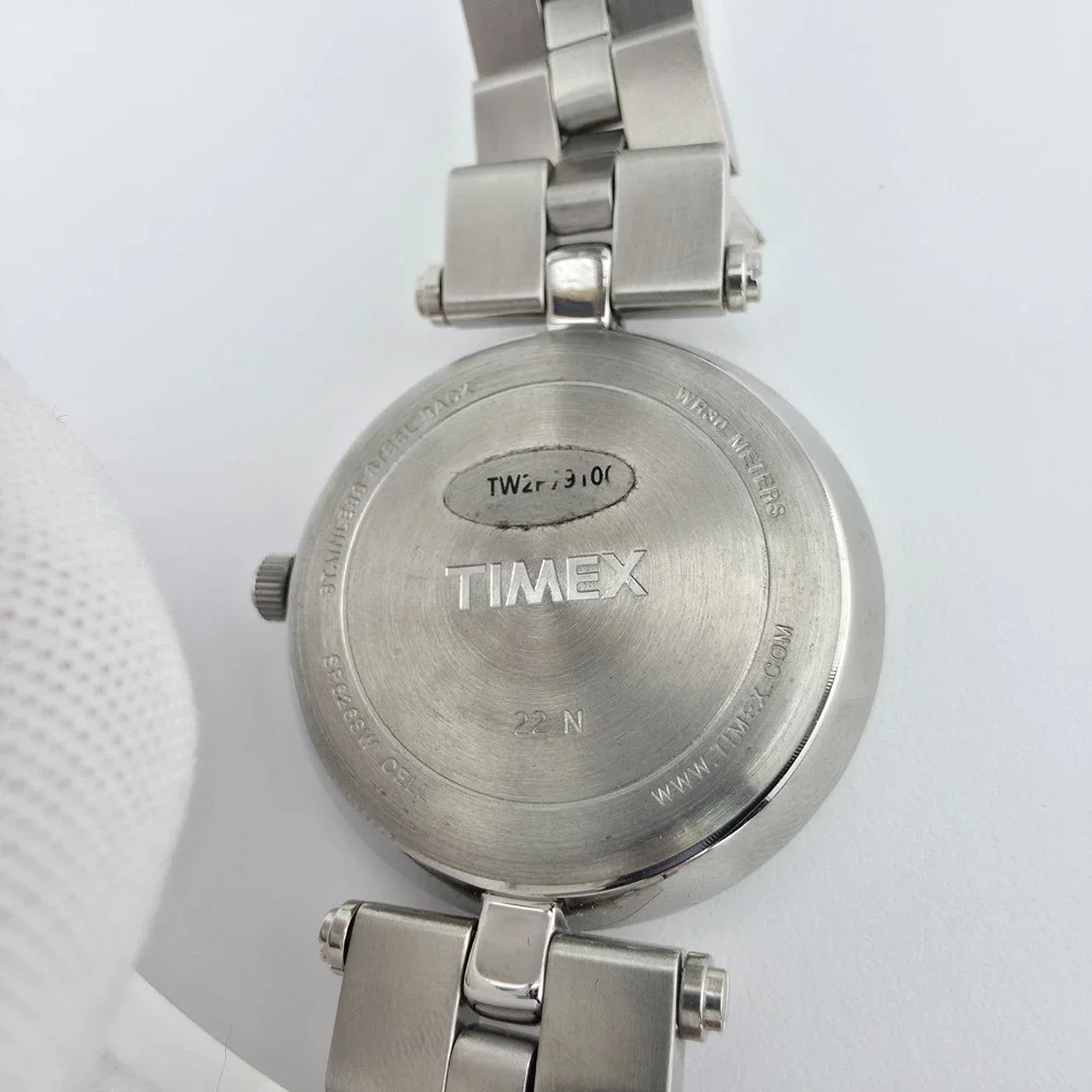 In Box TIMEX Greenwich Ladies Watch White Sunburst Dial Stainless Steel 7.75